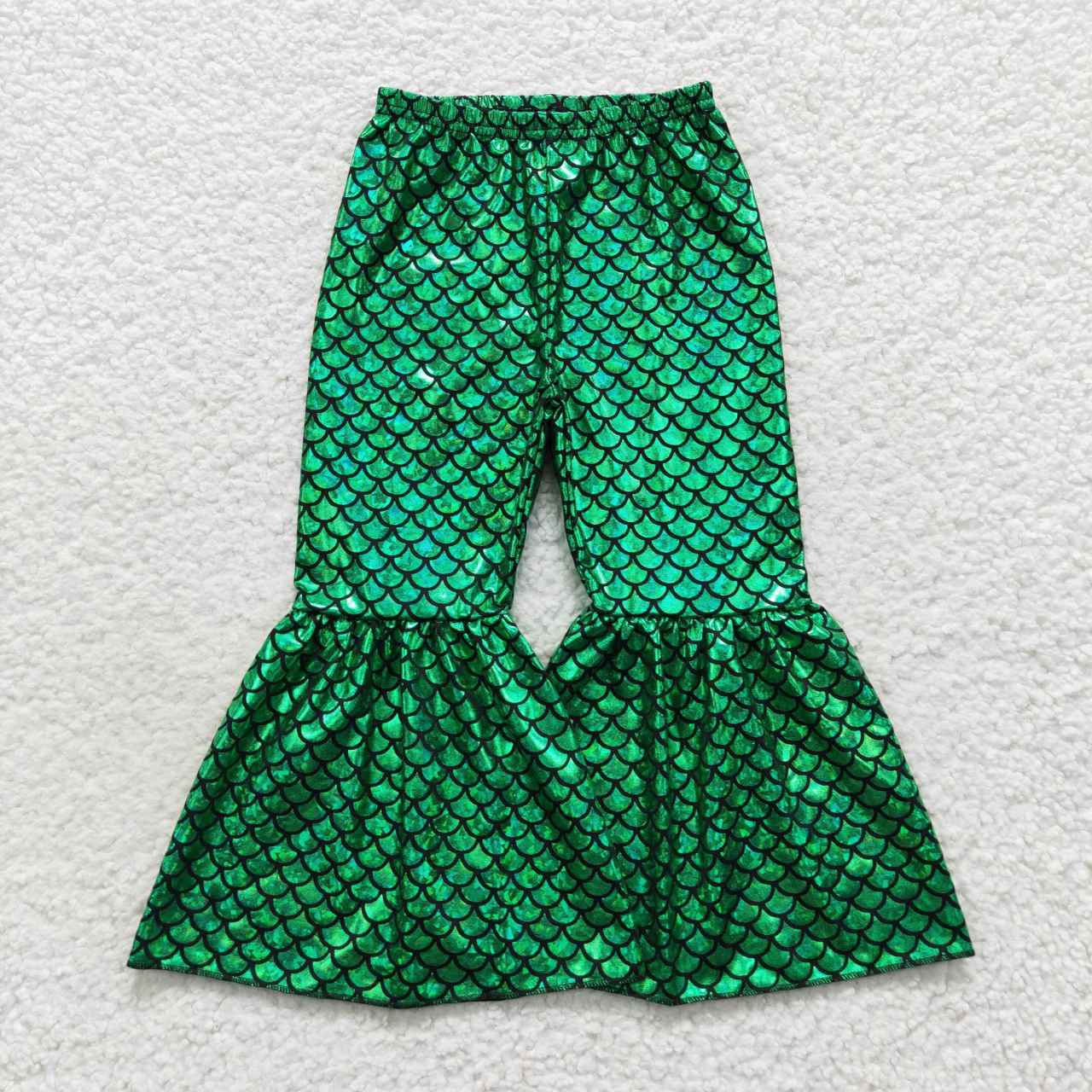 P0250 Green Sequin  Print Girls Long Pants