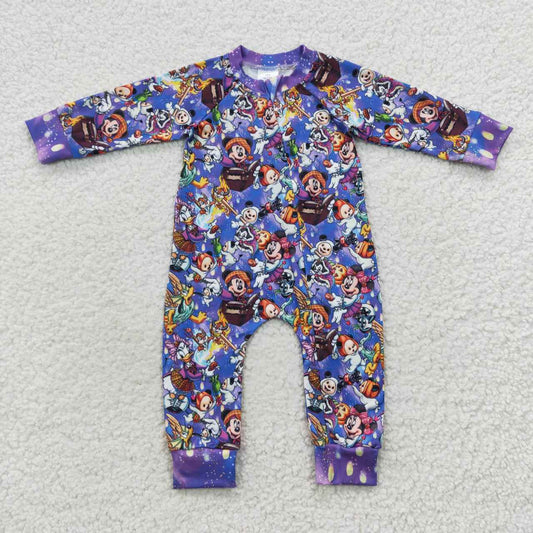 LR0487 Halloween Purple M Cartoon Zipper Girls Long Sleeve Romper