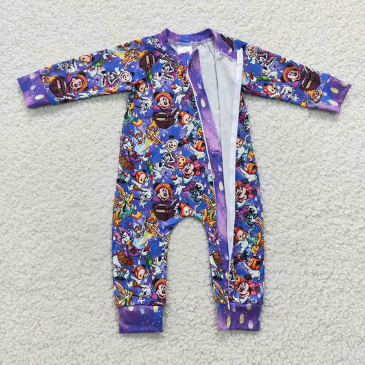 LR0487 Halloween Purple M Cartoon Zipper Girls Long Sleeve Romper