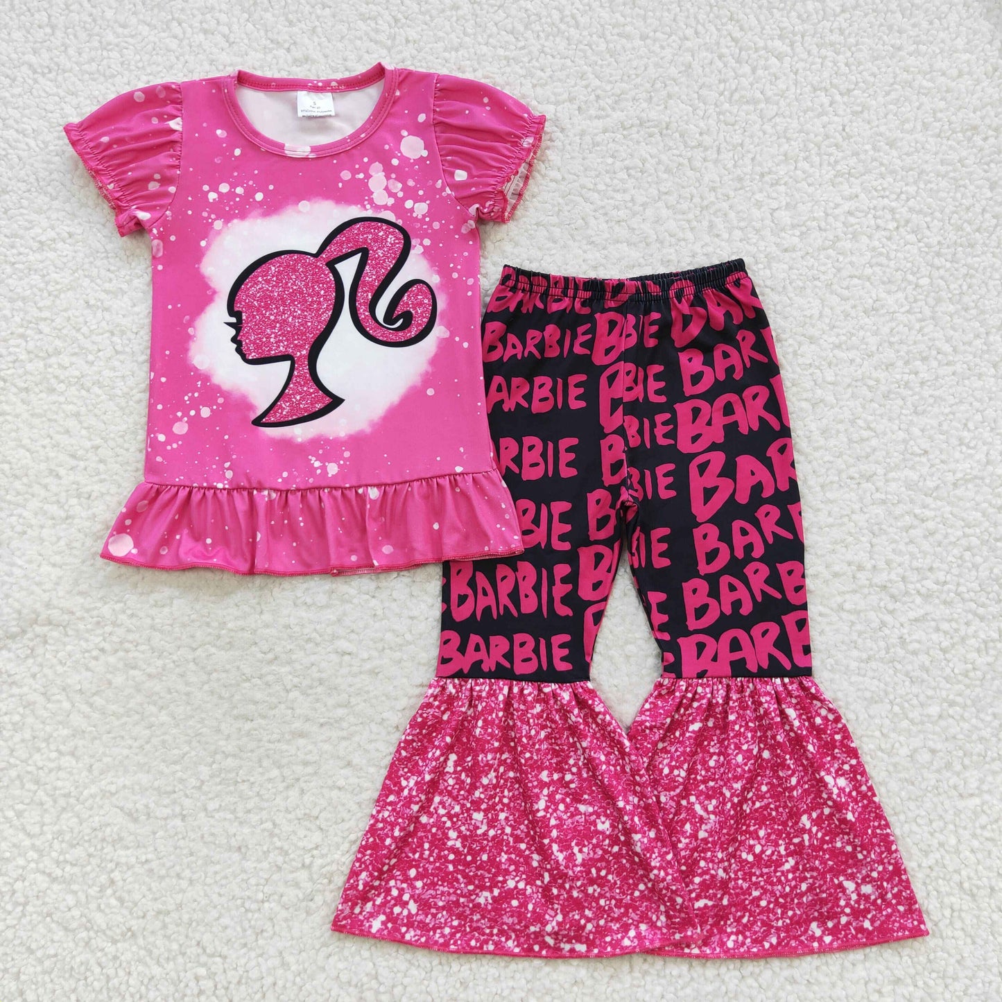 GSPO0786 Pink B Cartoon Girls Short Sleeve Pants Outfits