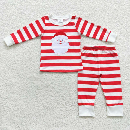 BLP0204 Christmas Santa Red Embroidery Boys Long Sleeve Pants Outfits Pajamas