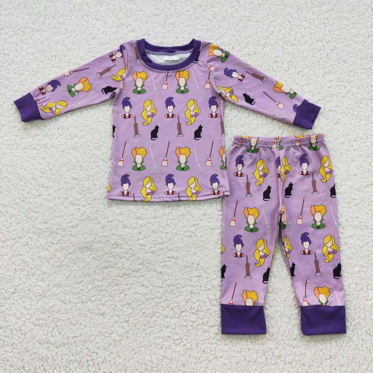 BLP0257 Halloween Purple Witch Cartoon Boys Long Sleeve Pants Outfits Pajamas