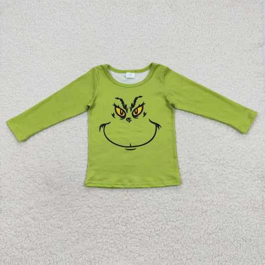 BT0256 Christmas Green Red Cartoon Boys Long Sleeve Top T-shirts