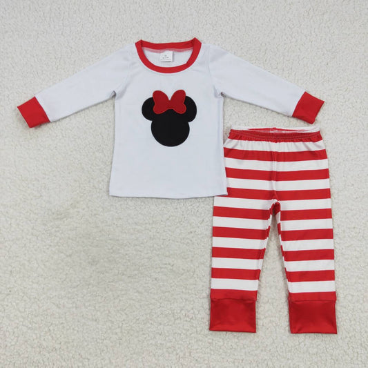 GLP0508 Christmas Red M Cartoon Embroidery Girls Long Sleeve Pants Outfits Pajamas