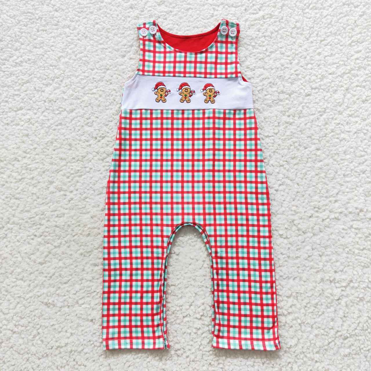 SR0406 Christmas Red Gingerbread Cartoon Embroidery Boys Short Sleeve Romper