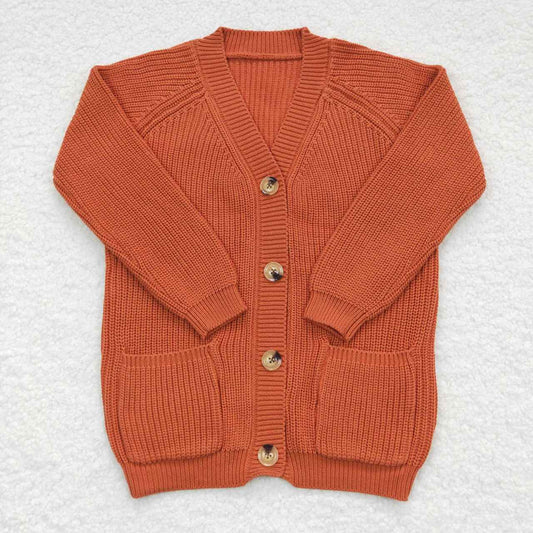 GT0242 Orange Print Girls Long Sleeve Cardigan Sweater