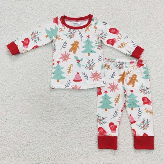 BLP0264 Christmas Red Green Tree Boys Long Sleeve Pants Outfits Pajamas