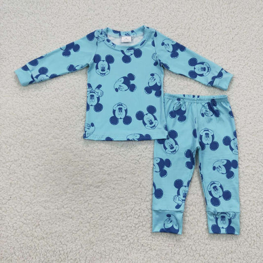 BLP0233 Blue M Cartoon Boys Long Sleeve Pants Outfits Pajamas