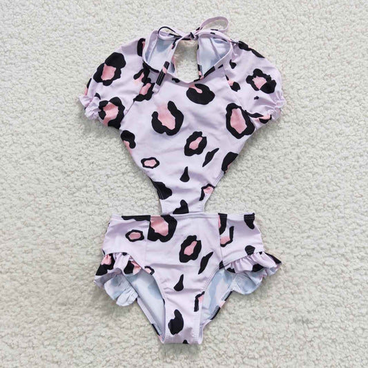 S0152 Pink Leopard Girls Swimming Bathing Suits Swimsuits