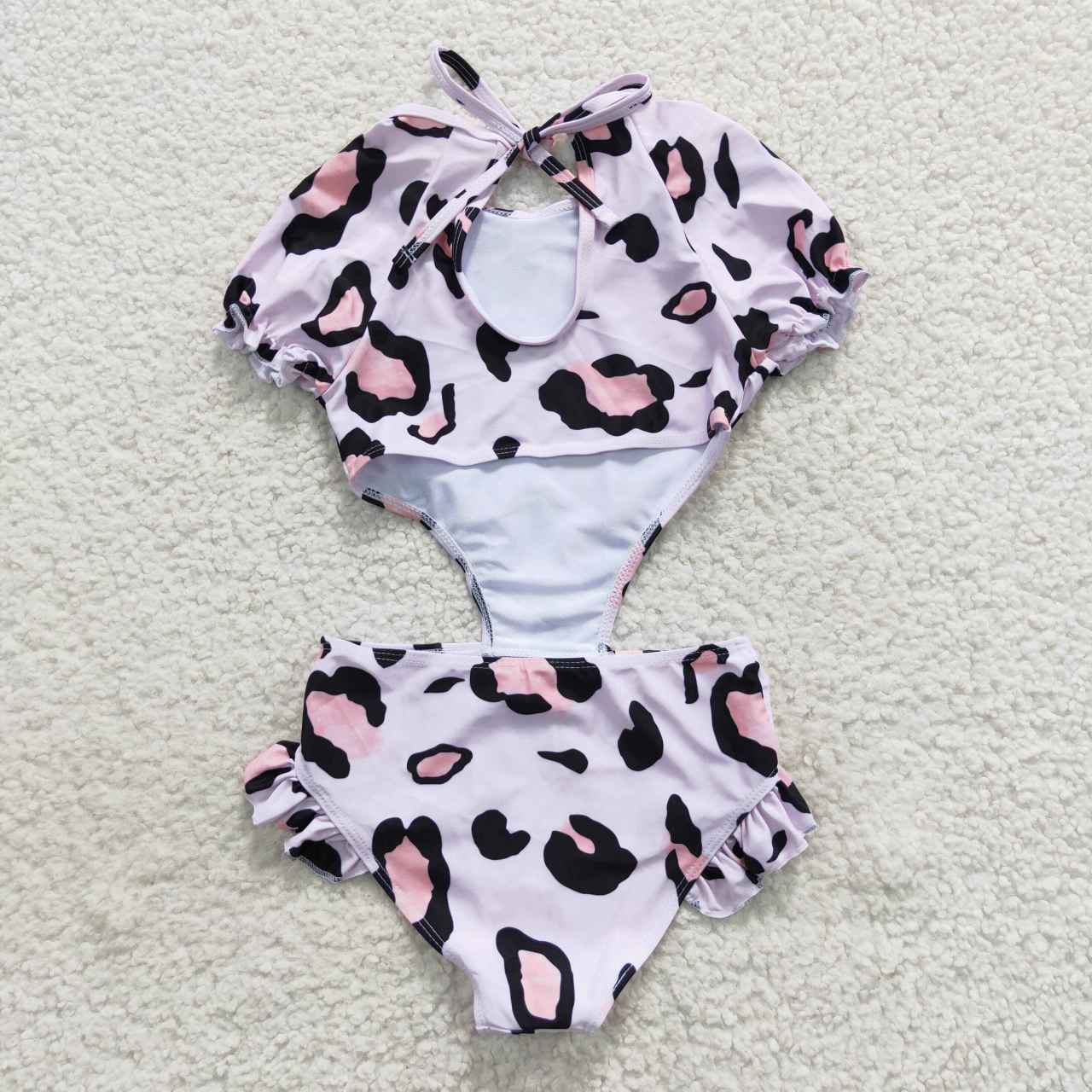 S0152 Pink Leopard Girls Swimming Bathing Suits Swimsuits