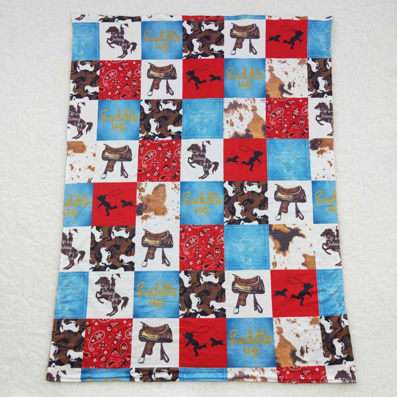 BL0055  Blue Brwon Cow Print Blanket