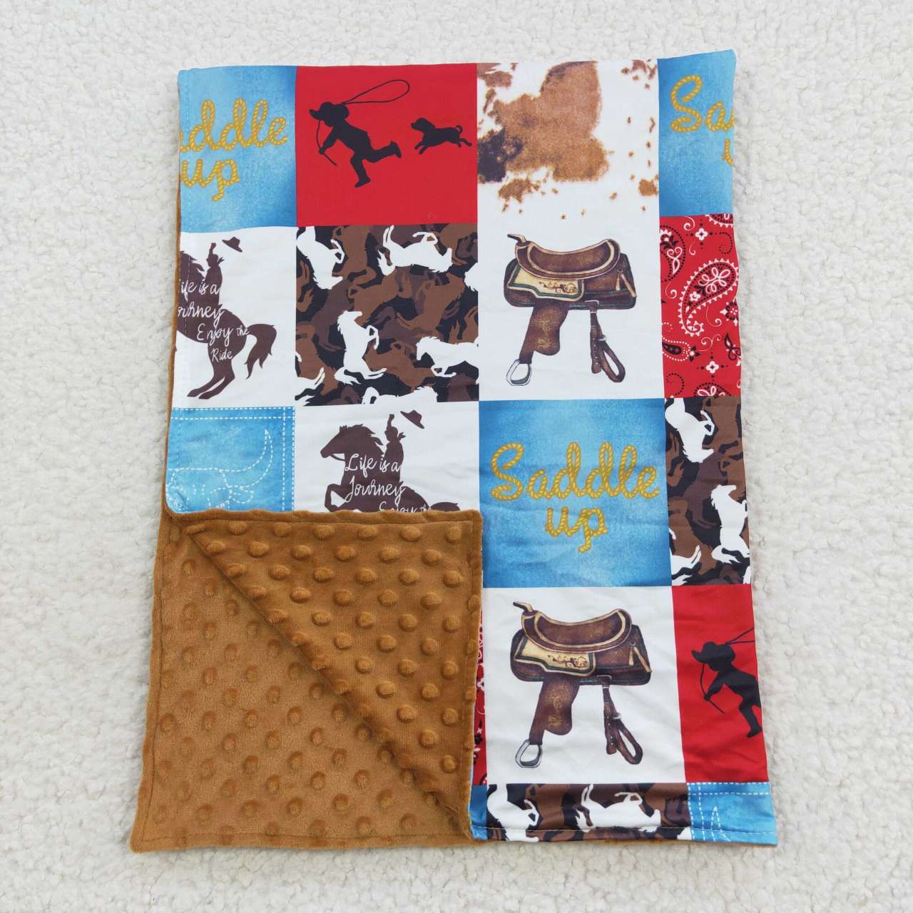 BL0055  Blue Brwon Cow Print Blanket