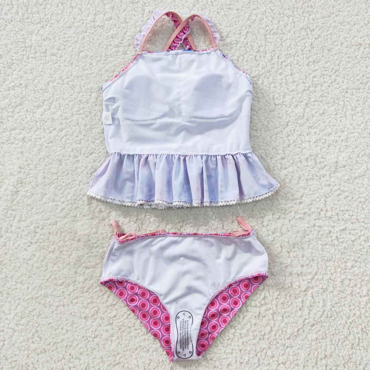 S0156  Pink Floral Girls Swimming Bathing Suits Swimsuits