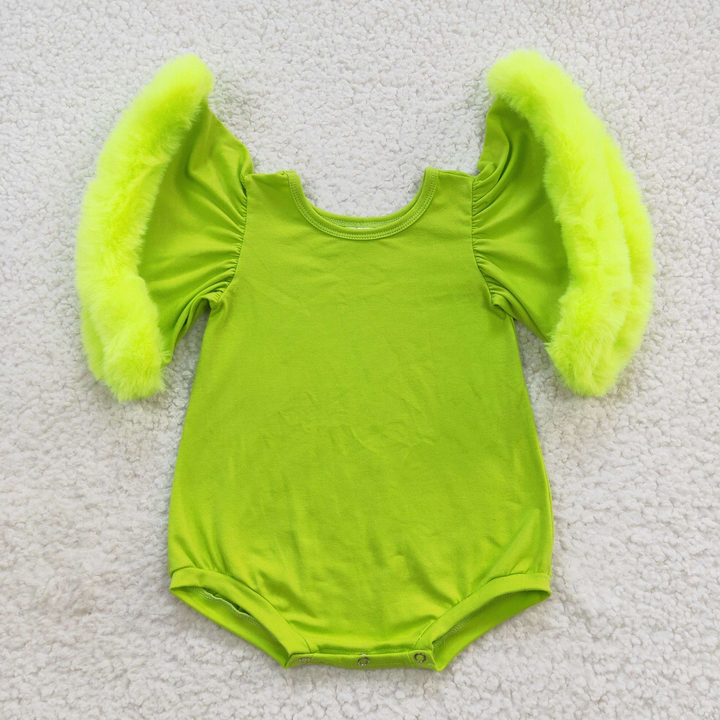 SR0413 Green Velvet Girls Short Sleeve Romper