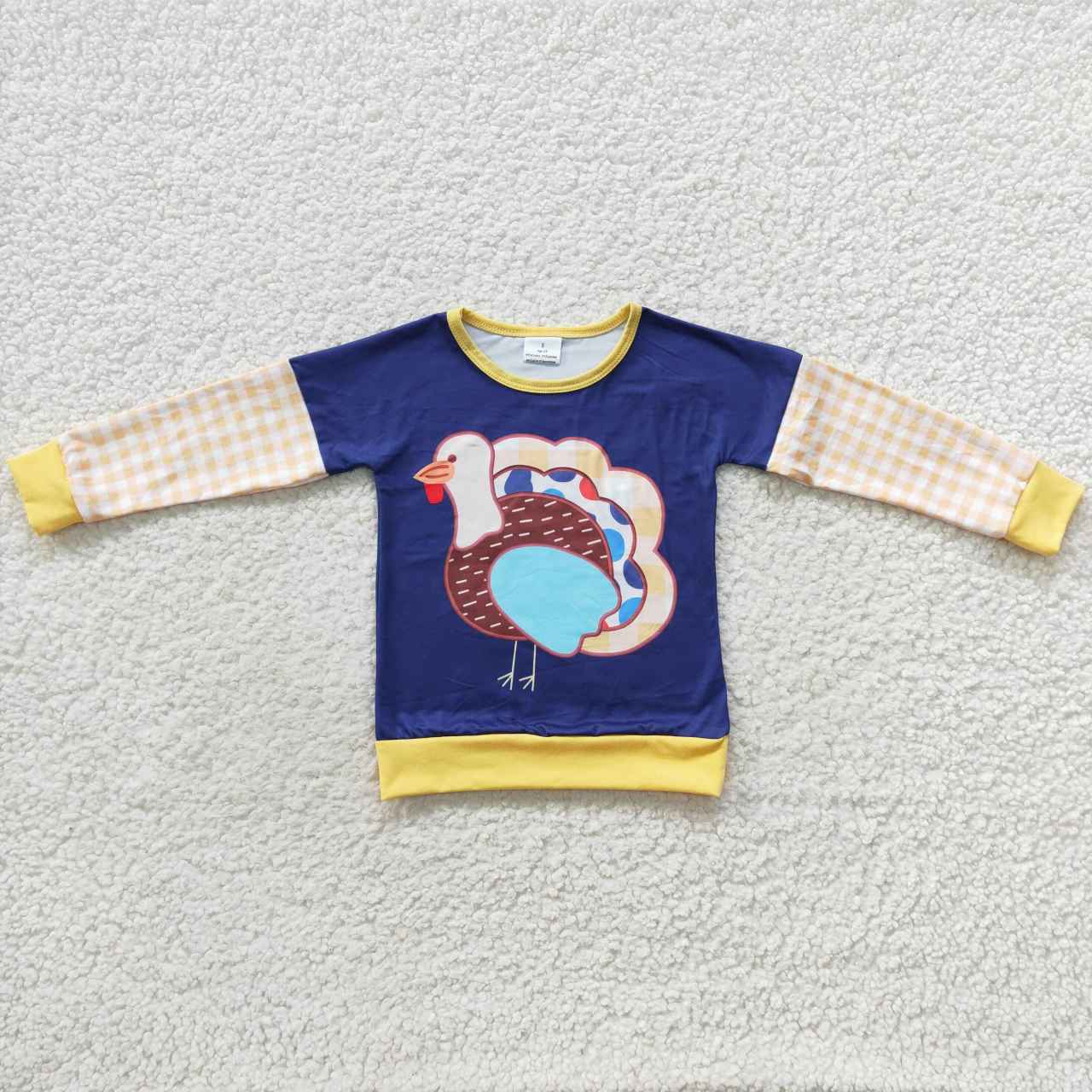 BT0244 Thanksgiving Turkey Blue0 Boys Long Sleeve Top T-shirts