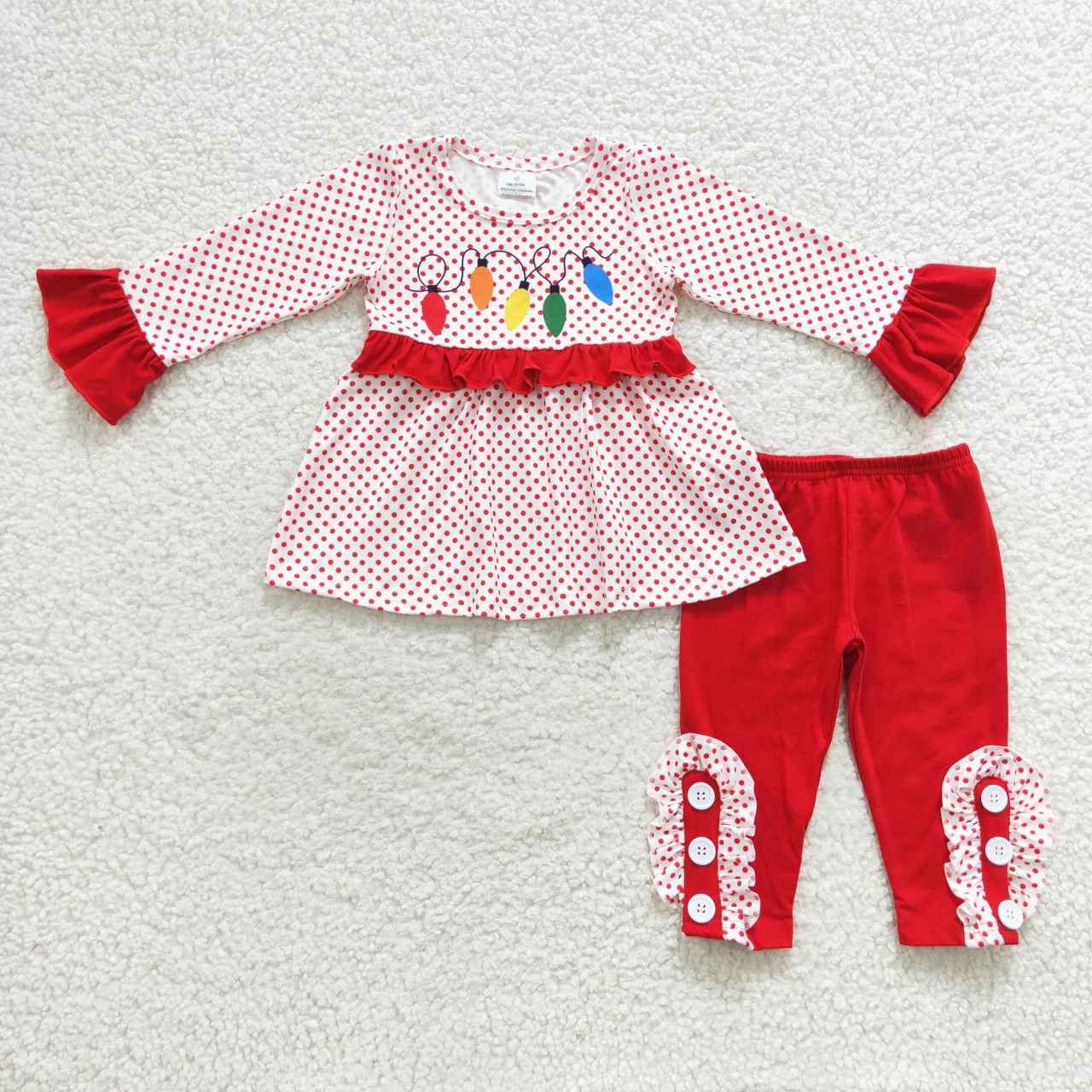 GLP0614 Christmas Red lamp bulb Girls Long Sleeve Pants Outfits