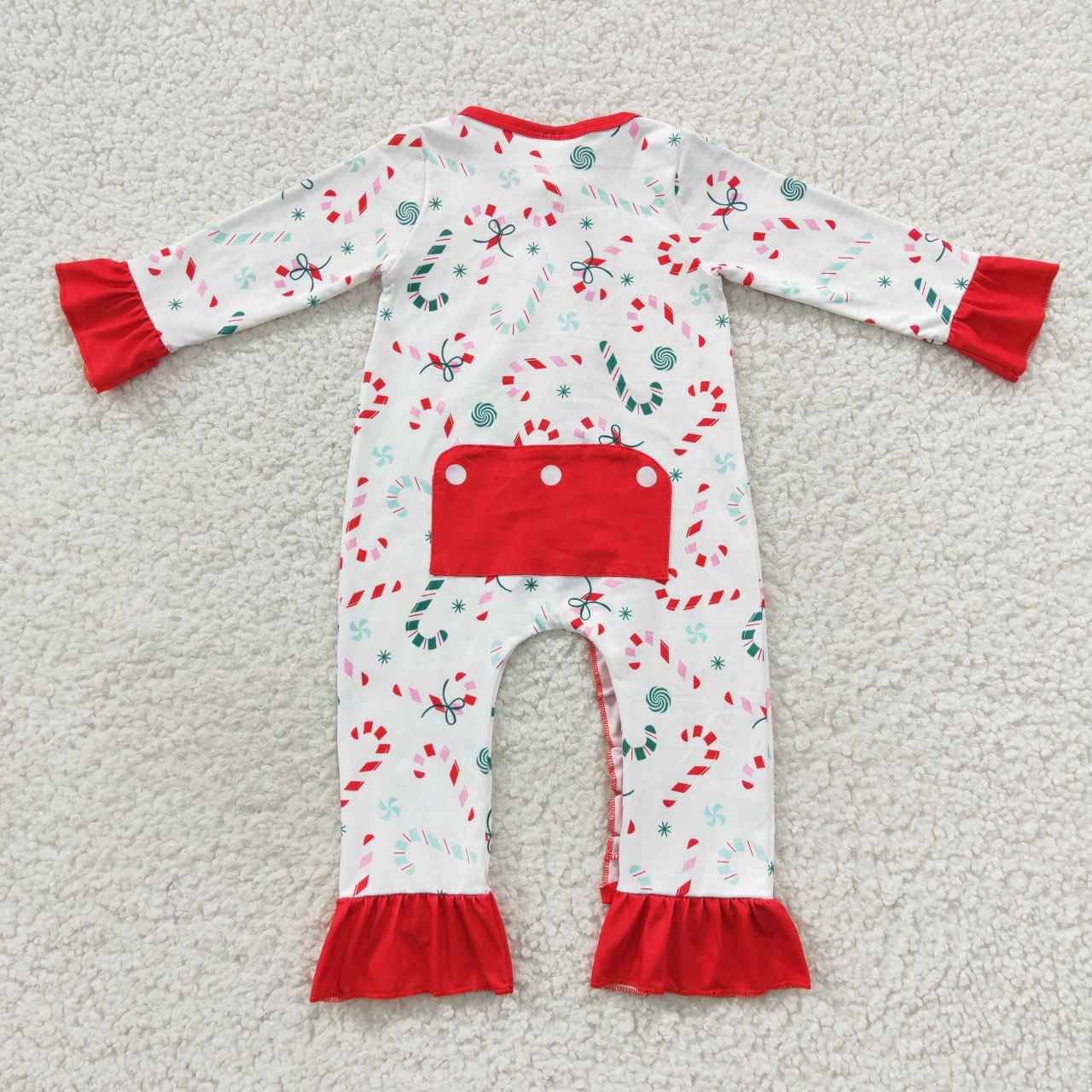 LR0501 Christmas Red Green Cartoon Zipper Girls Long Sleeve Romper