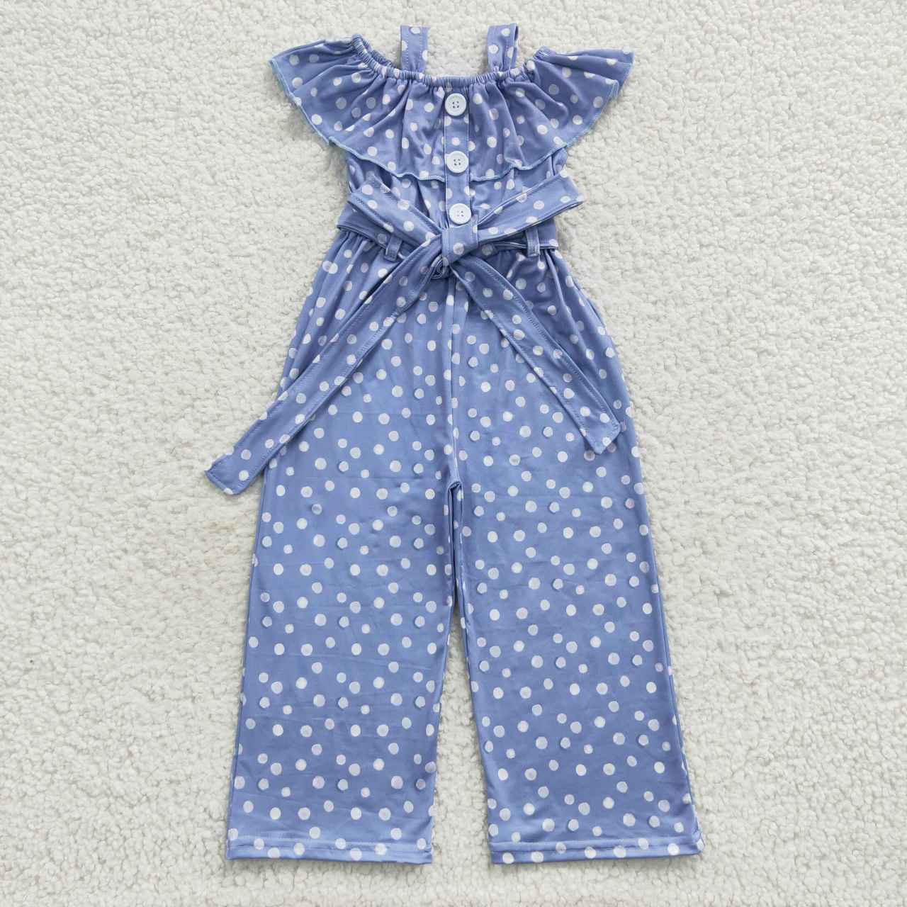 SR0421 Blue Dot Girls Short Sleeve Jumpsuit Overall Pants