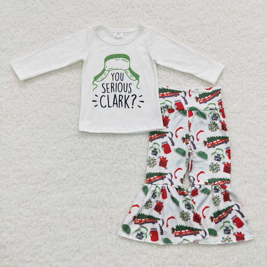 GLP0625 Christmas Green Red You Serious Clark Girls Long Sleeve Pants Outfits