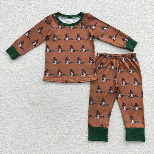 BLP0265 Green Duck Brown Boys Long Sleeve Pants Outfits Pajamas