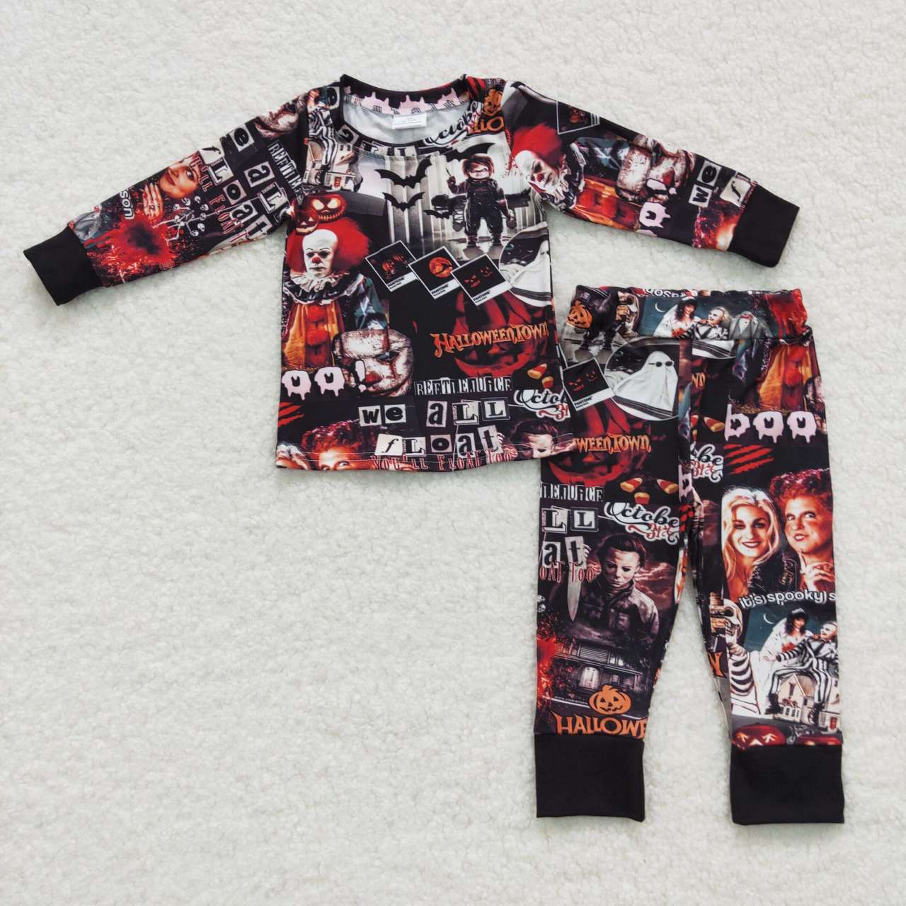 BLP0259 Halloween Black Red Clown Boys Long Sleeve Pants Outfits Pajamas