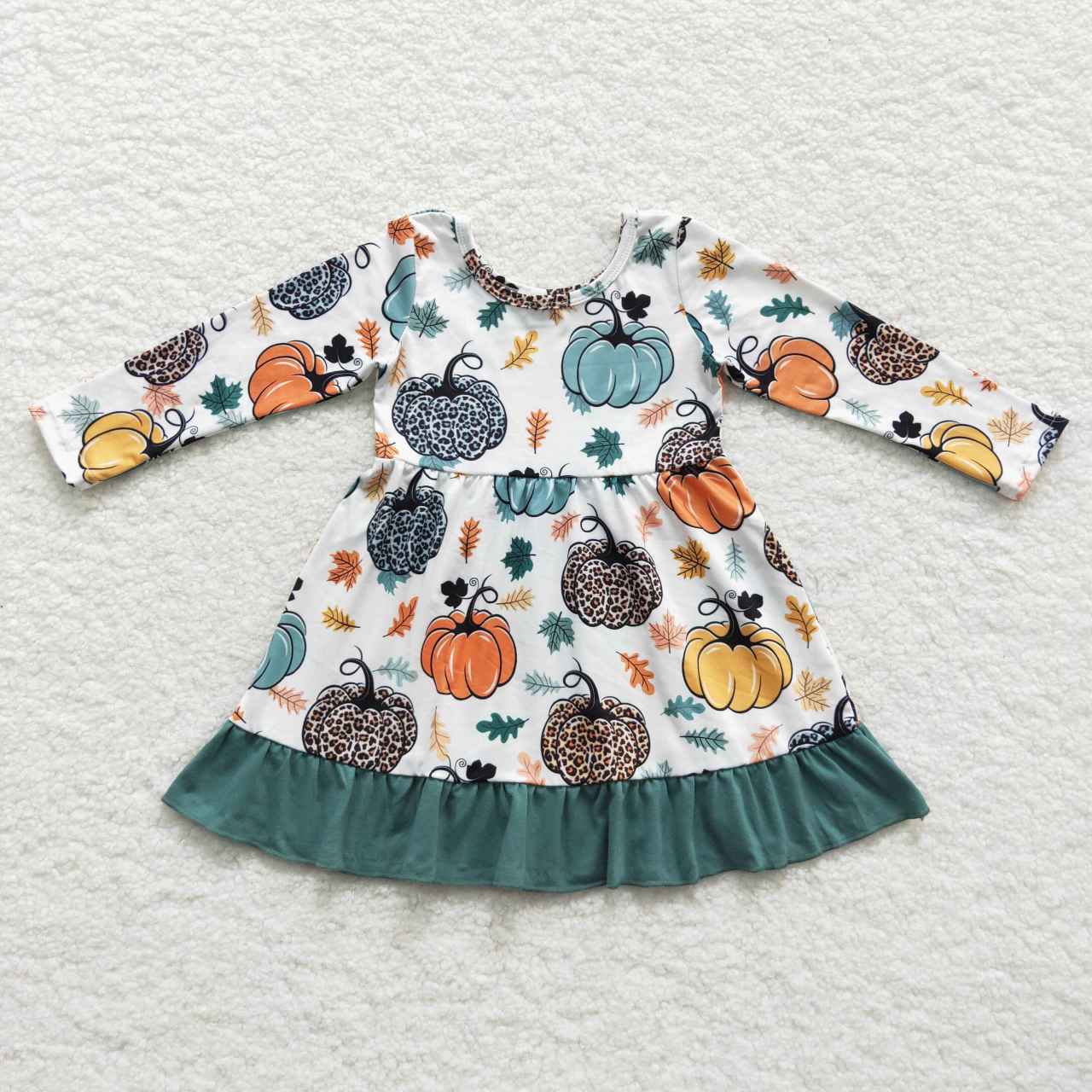 GLD0223 Halloween Pumpkin Girls Long Sleeve Dresses