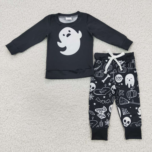 BLP0255 Halloween Black Ghost Boys Long Sleeve Pants Outfits Pajamas