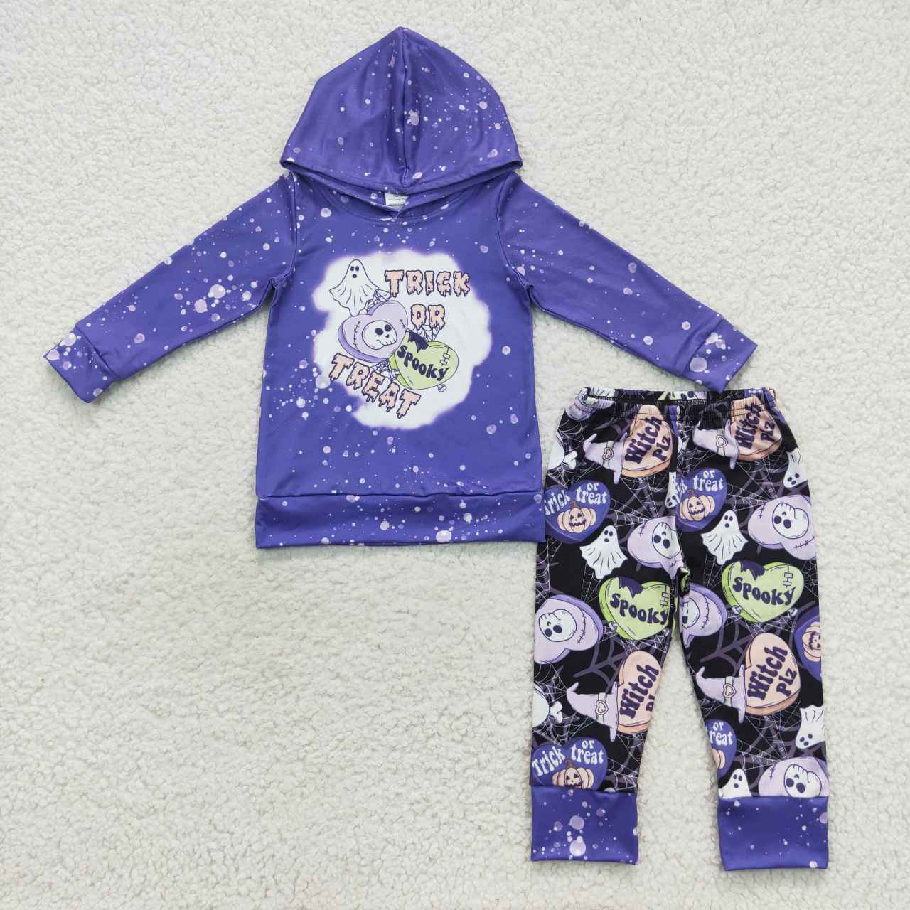 BLP0211  Halloween Purple Ghost Trick Or Treat Boys Long Sleeve Hoodies Outfits