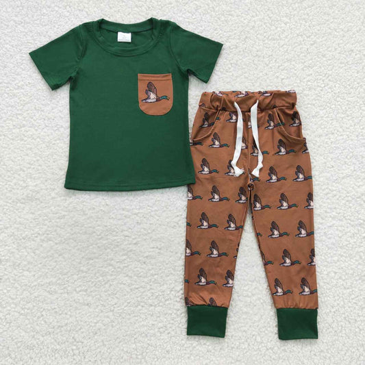 BSPO0155  Green Duck Brown  Boys Short Sleeve Pants Outfits
