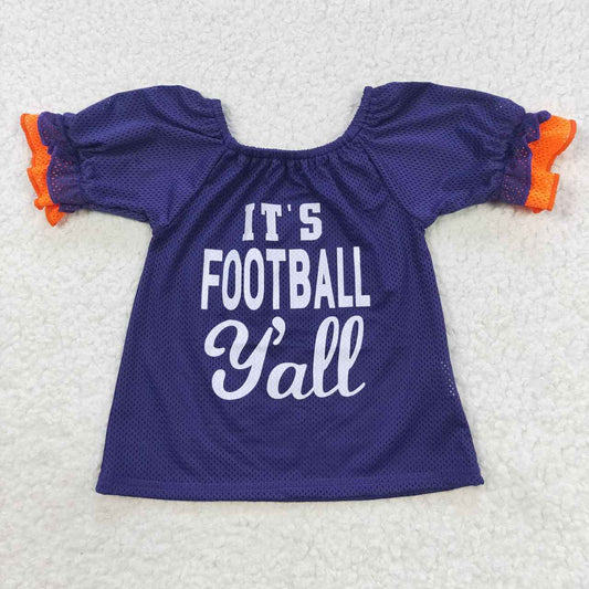 GT0275 Purple Orange It's Football Yall Girls Short Sleeve Top T-shirts