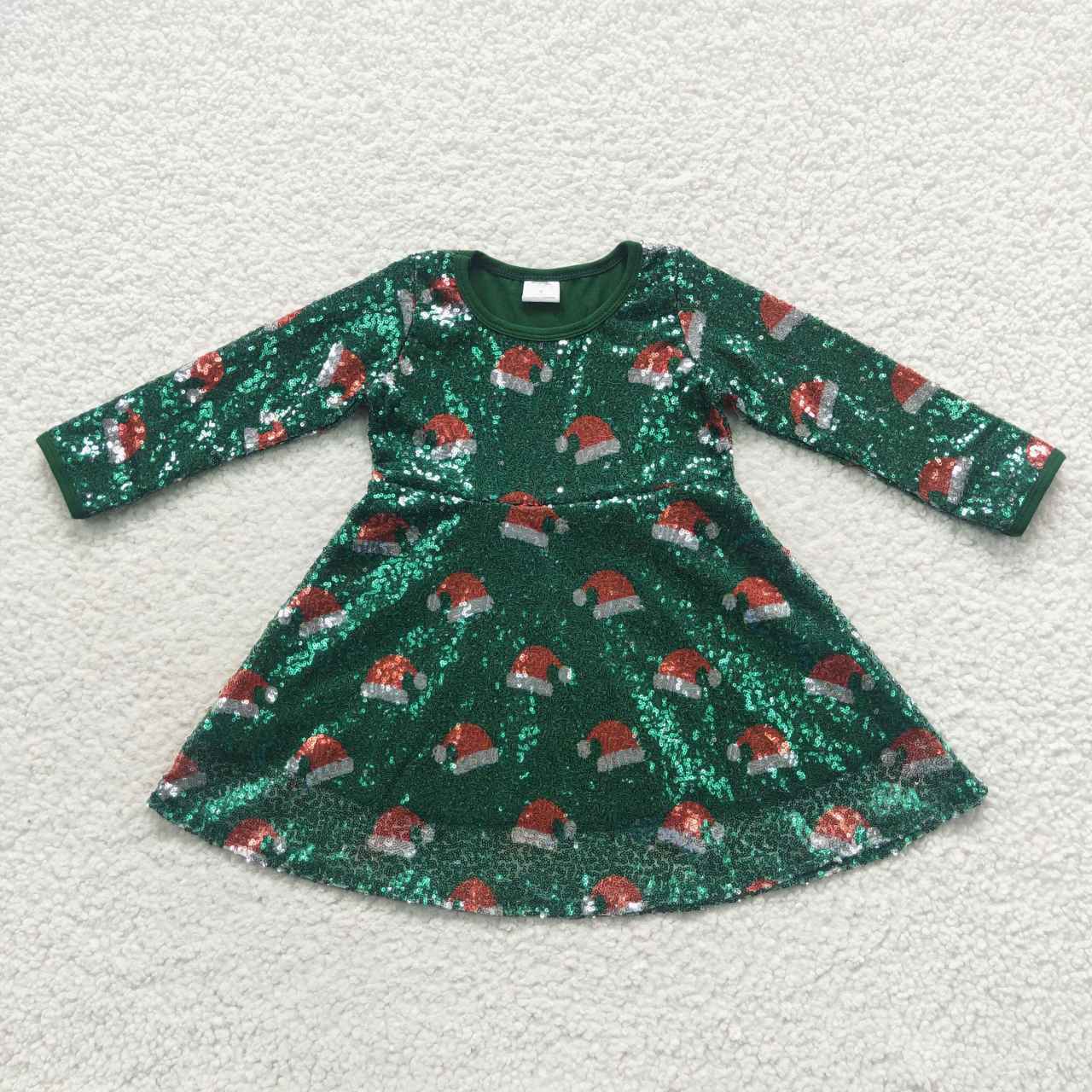 GLD0272  Christmas Red Green Sequin Girls Long Sleeve Dresses