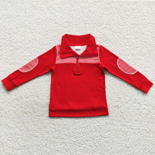 BT0291 Red Plaid  Winter Boys Long Sleeve Top Collar T-Shirts