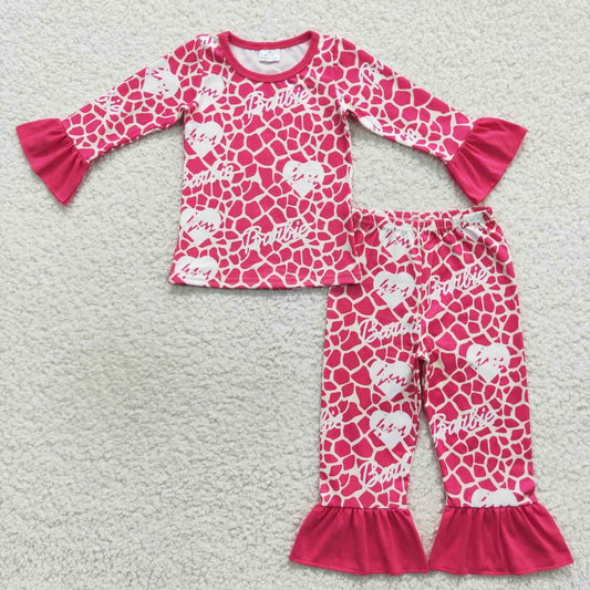 GLP0653 Love Pink B Cartoon Girls Long Sleeve Pants Outfits Pajamas