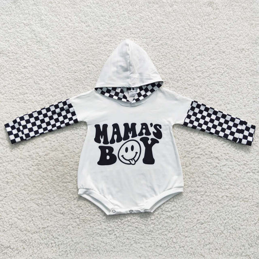 LR0540 Mama's Boy Black Plaid Hoodies Girls Long Sleeve Romper