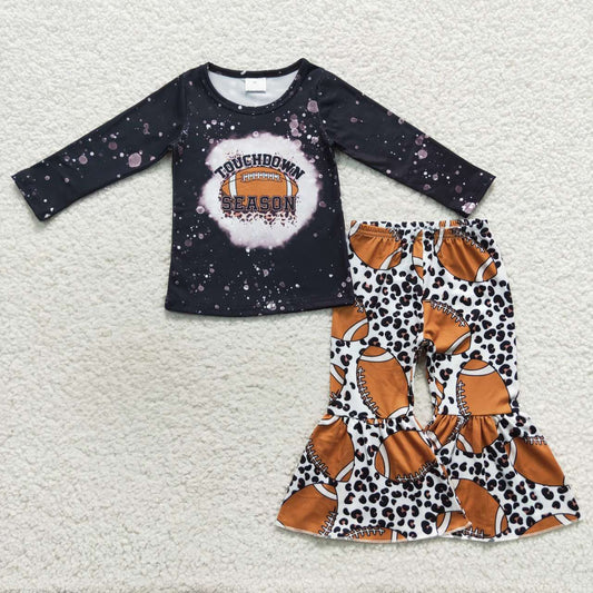 GLP0680 Football Leopard Touch Down Season  Girls Long Sleeve Pants Outfits