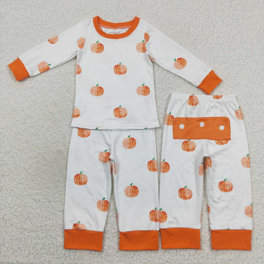 BLP0297 Halloween Orange Pumpkin  Boys Long Sleeve Bell Bottom Pants Outfits Pajamas