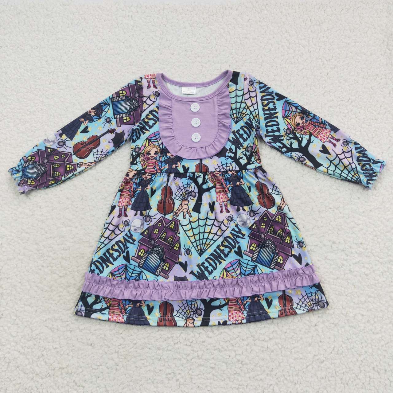 GLD0329  Halloween Purple Wed Cartoon Girls Long Sleeve Dresses