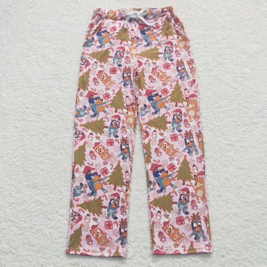 P0267 Adult Christmas Pink Blue Dog Cartoon Girls Bell Pants