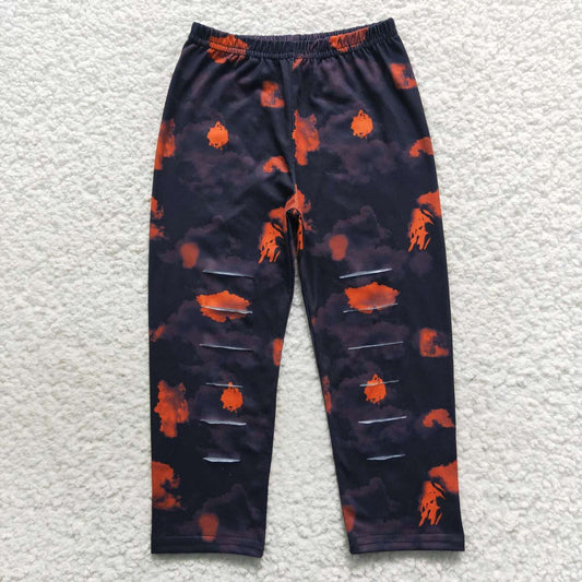 P0241 Halloween Black Orange Print Girls Long Pants