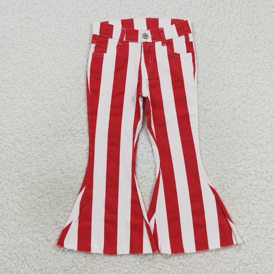 P0246 Red Striped Girls Bell Pants Denim Jeans