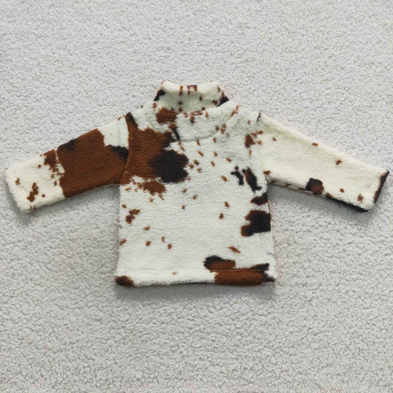 BT0355 Brown Cow Print Girls Long Sleeve Top Pullover Coat