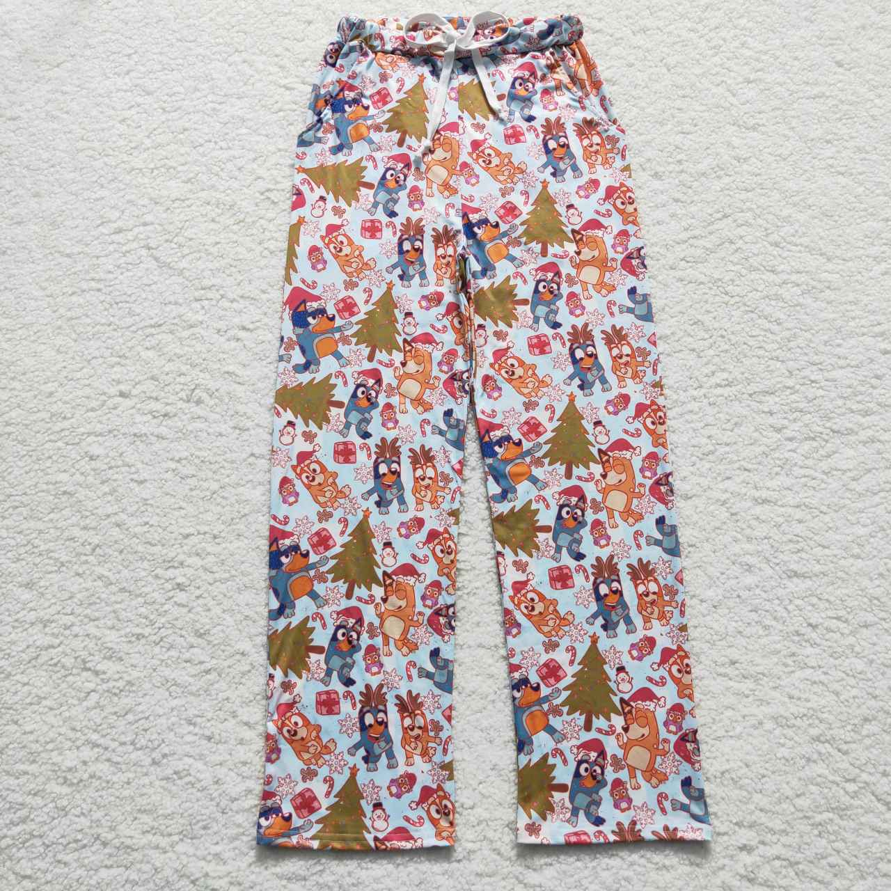 P0266 Adult Christmas Pink Blue Dog Cartoon Girls Bell Pants