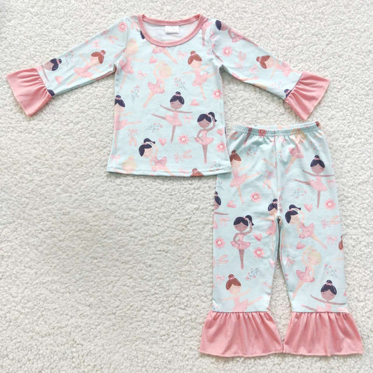 GLP0647 Pink Dance Cartoon Girls Long Sleeve Pants Outfits Pajamas