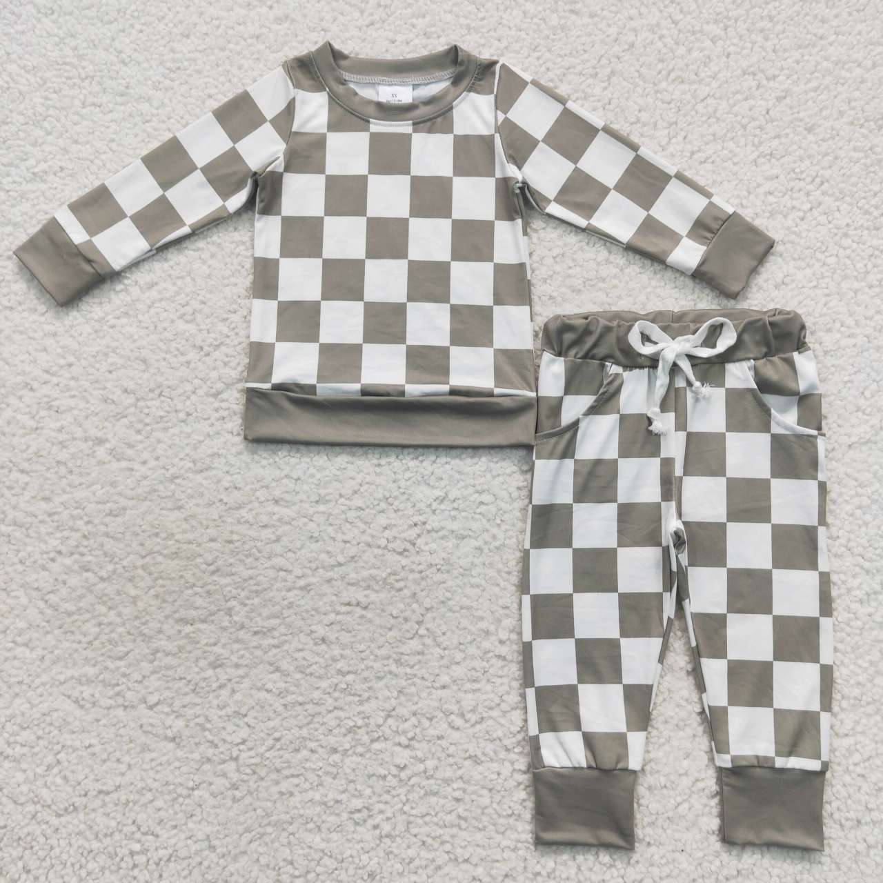 BLP0272 Green grey Plaid  Boys Long Sleeve Pants Outfits Pajamas