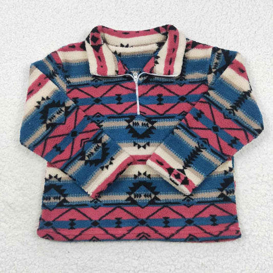 BT0353 Pink Blue  Girls Long Sleeve Top Pullover Coat