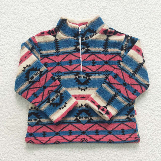 BT0353 Pink Blue  Girls Long Sleeve Top Pullover Coat