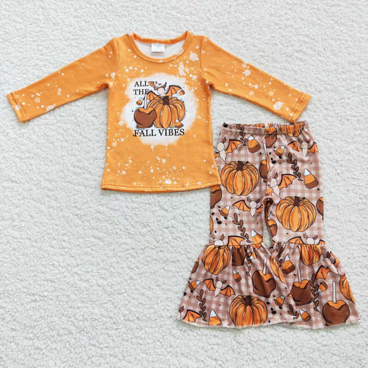 GLP0702  Halloween Pumpkin Orange All The Fall Vibes Girls Long Sleeve Pants Outfits