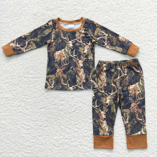 BLP0298 Brown Deer Camo Boys Long Sleeve Pants Outfits Pajamas