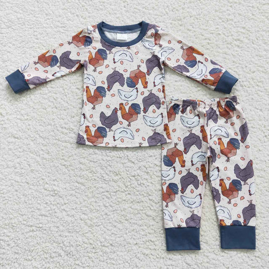 BLP0280 Blue Chicken Boys Long Sleeve Pants Outfits Pajamas