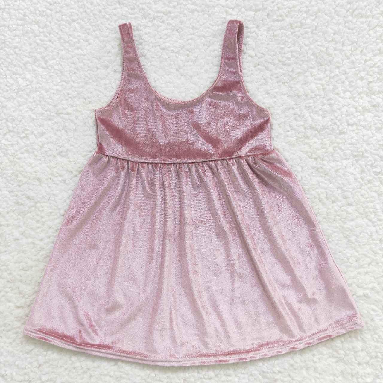 GSD0454 Pink Velvet Girls Flutter Sleeve Dresses